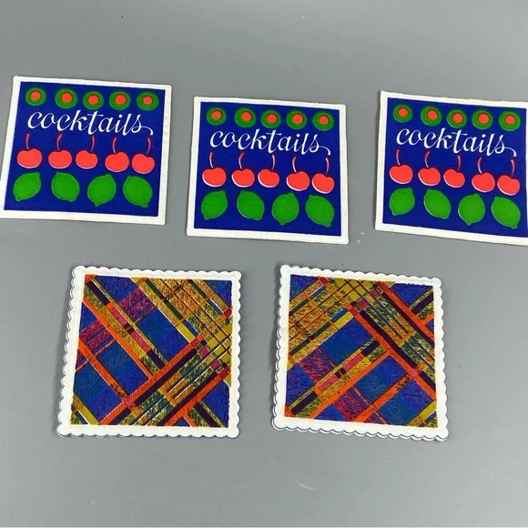 Vintage Paper Coasters MCM mushrooms, plaid, flower power! - Picture 12 of 12